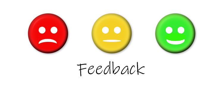 three smiley faces of positive negative content feedback
