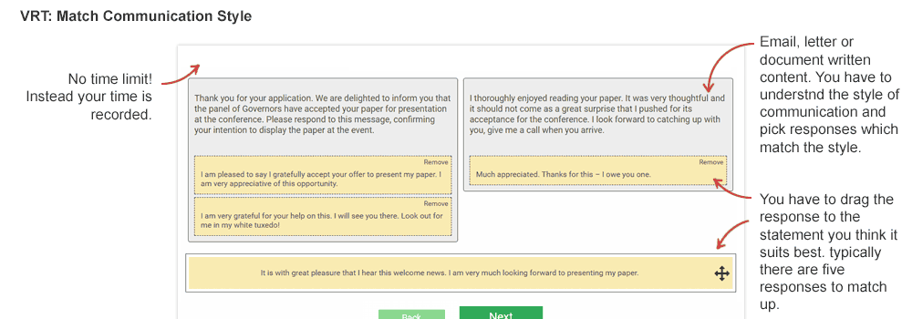 screenshot of capp verbal test drag and drop question