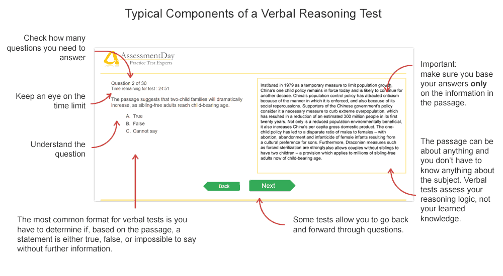 screenshot of verbal reasoning test 1